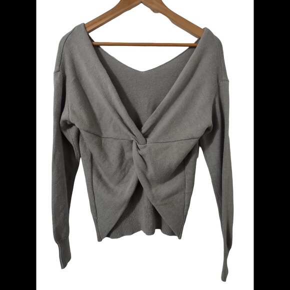 Cotton Emporium Twist V Back Knit Gray Sweater XS - Picture 3 of 4